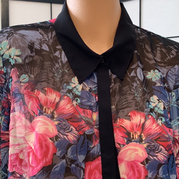 New NWT LAUREN CONRAD sheer blouse shirt L - Picture 2 of 6